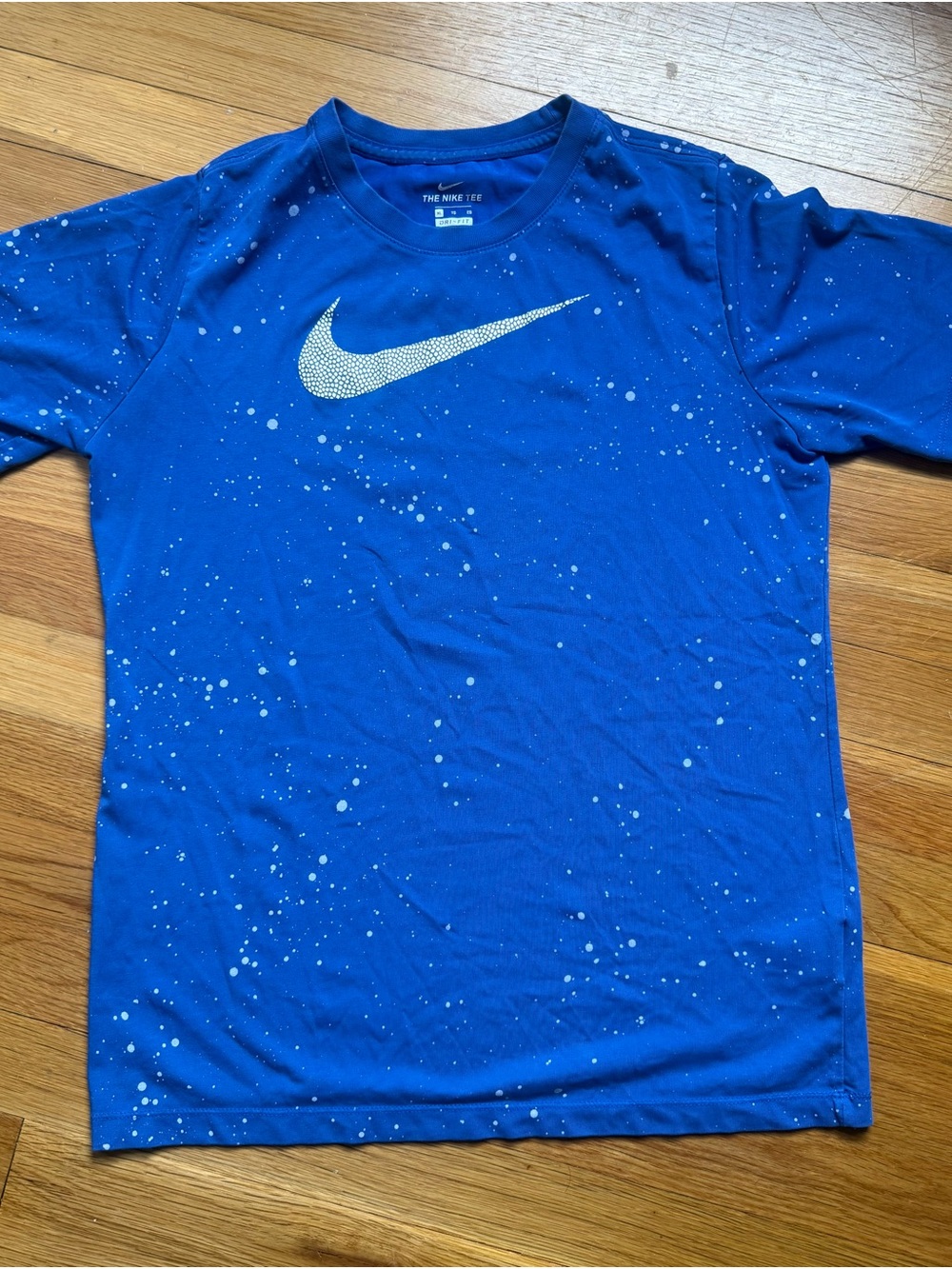 Nike Blue Short-Sleeve Swoosh Tee with White Speckle Print
